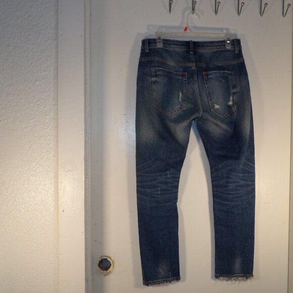Zara Destructed Midrise Blue Jeans Sz 4 - Picture 7 of 11